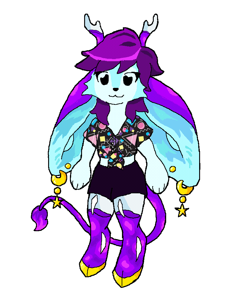 site mascot! a galaxy colored jackalope with class legs and golden hooves.